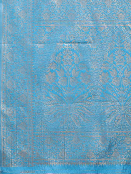 Astita Graceful Cream and Sky blue Silk Saree – Traditional Elegance with Royal Charm