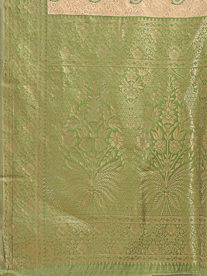 Astita Graceful Cream and Light Green Silk Saree – Traditional Elegance with Royal Charm