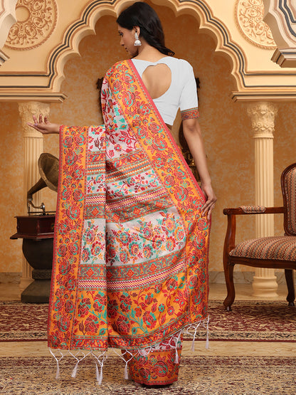 Astita Graceful Woven Linen Cotton Saree with Intricate Traditional Patterns and Tassel Detailing – Lightweight Ethnic Saree for Festive, Office & Everyday Elegant Look