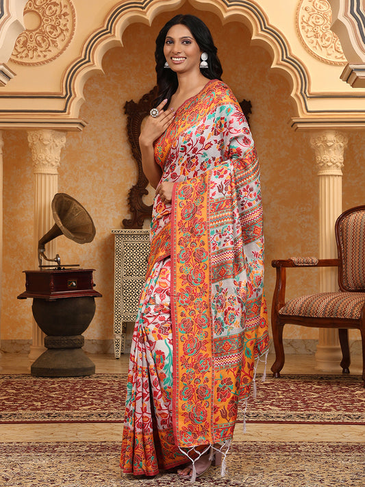 Astita Graceful Woven Linen Cotton Saree with Intricate Traditional Patterns and Tassel Detailing – Lightweight Ethnic Saree for Festive, Office & Everyday Elegant Look