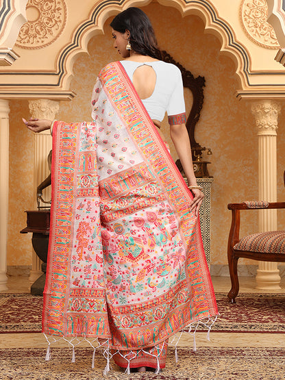 Astita Graceful Woven Linen Cotton Saree with Intricate Traditional Patterns and Tassel Detailing – Lightweight Ethnic Saree for Festive, Office & Everyday Elegant Look