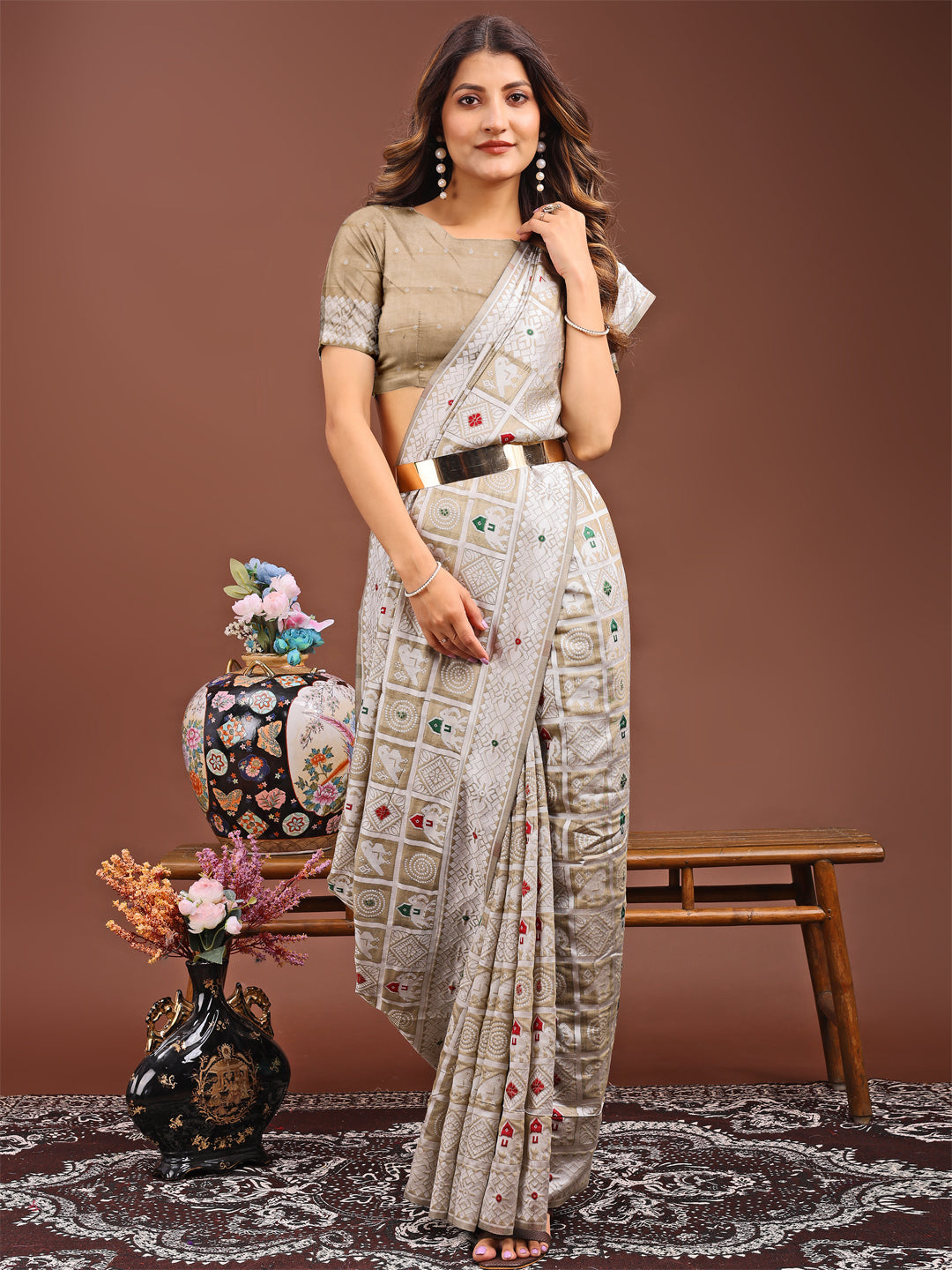 Astita Threads of Tradition: Beige Linen Cotton Saree Woven with Stories of Grace & Heritage