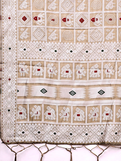 Astita Threads of Tradition: Beige Linen Cotton Saree Woven with Stories of Grace & Heritage
