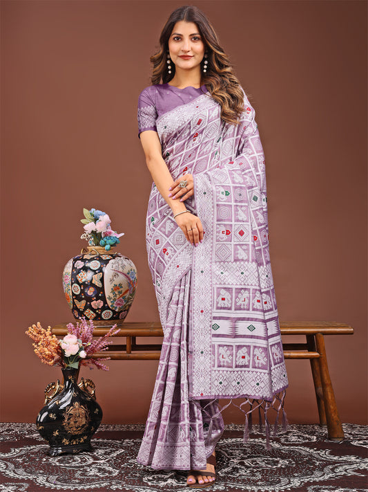 Astita Threads of Tradition: Purple Linen Cotton Saree Woven with Stories of Grace & Heritage