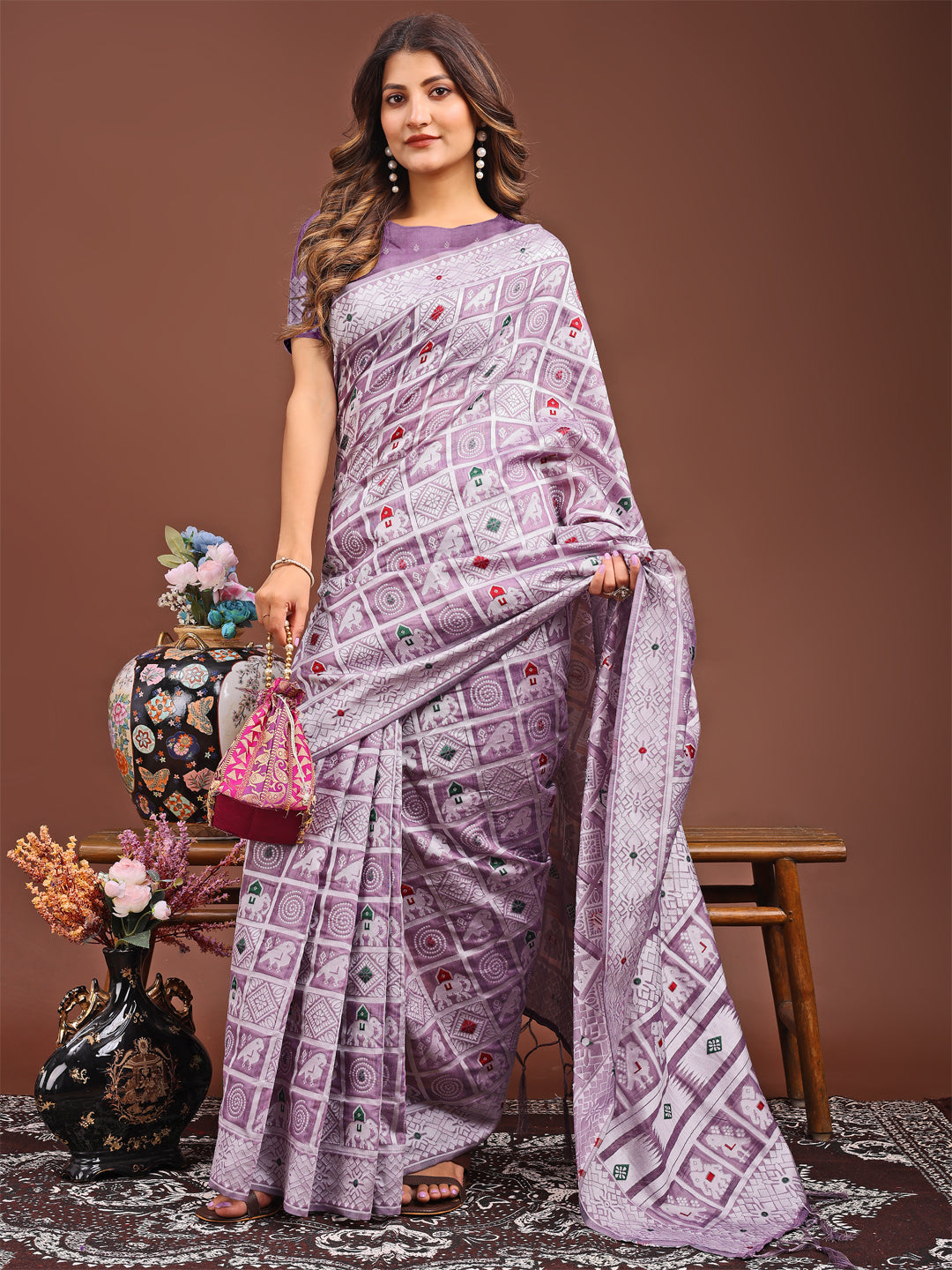 Astita Threads of Tradition: Purple Linen Cotton Saree Woven with Stories of Grace & Heritage