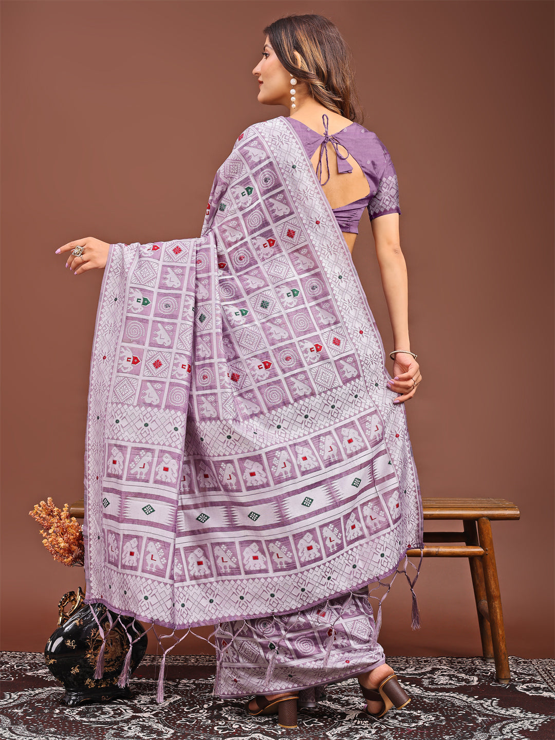Astita Threads of Tradition: Purple Linen Cotton Saree Woven with Stories of Grace & Heritage