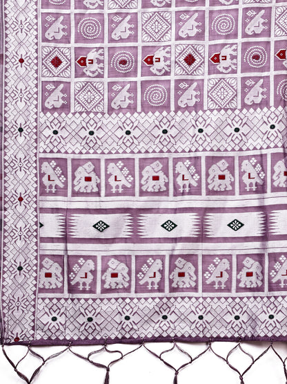 Astita Threads of Tradition: Purple Linen Cotton Saree Woven with Stories of Grace & Heritage