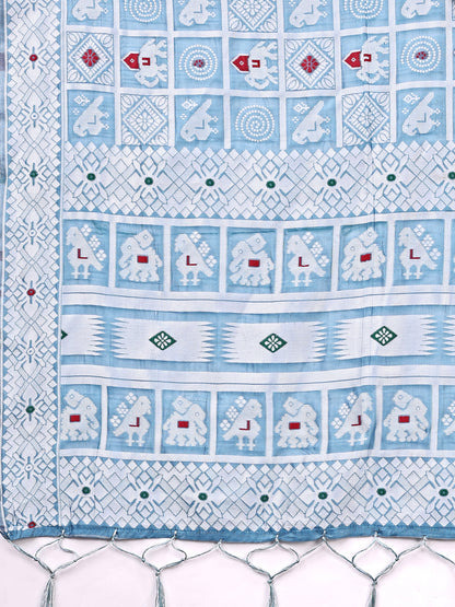 Astita Threads of Tradition: Sky Blue Linen Cotton Saree Woven with Stories of Grace & Heritage