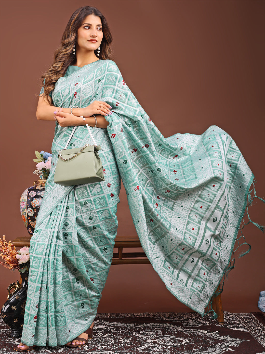 Astita Threads of Tradition: Sea Green Linen Cotton Saree Woven with Stories of Grace & Heritage