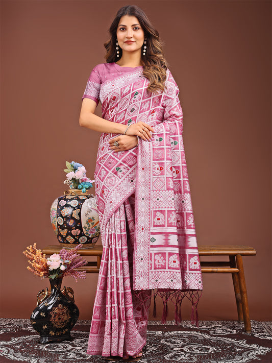 Astita Threads of Tradition: Pink Linen Cotton Saree Woven with Stories of Grace & Heritage