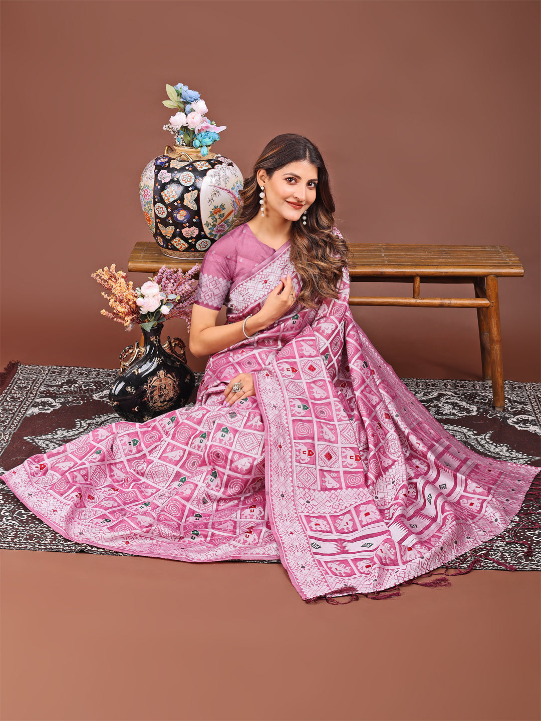 Astita Threads of Tradition: Pink Linen Cotton Saree Woven with Stories of Grace & Heritage