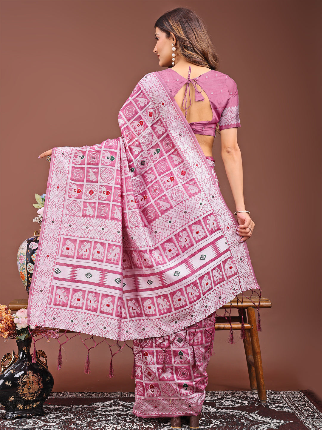 Astita Threads of Tradition: Pink Linen Cotton Saree Woven with Stories of Grace & Heritage