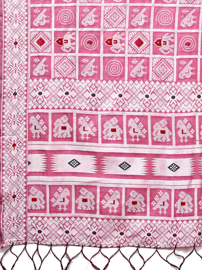 Astita Threads of Tradition: Pink Linen Cotton Saree Woven with Stories of Grace & Heritage