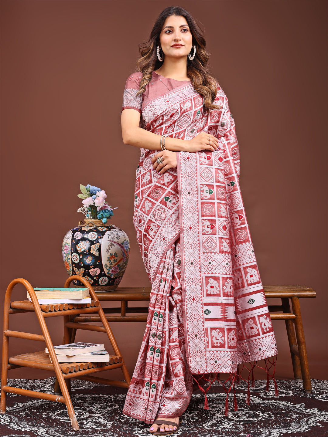 Astita Threads of Tradition: Peach Linen Cotton Saree Woven with Stories of Grace & Heritage