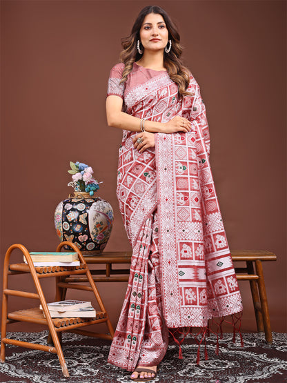 Astita Threads of Tradition: Peach Linen Cotton Saree Woven with Stories of Grace & Heritage