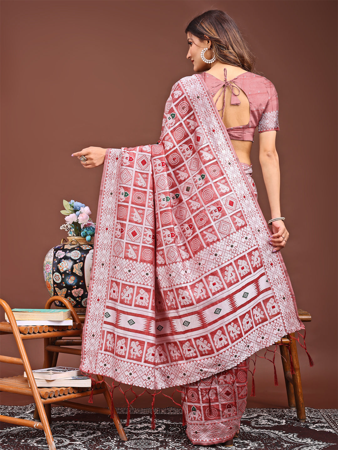 Astita Threads of Tradition: Peach Linen Cotton Saree Woven with Stories of Grace & Heritage