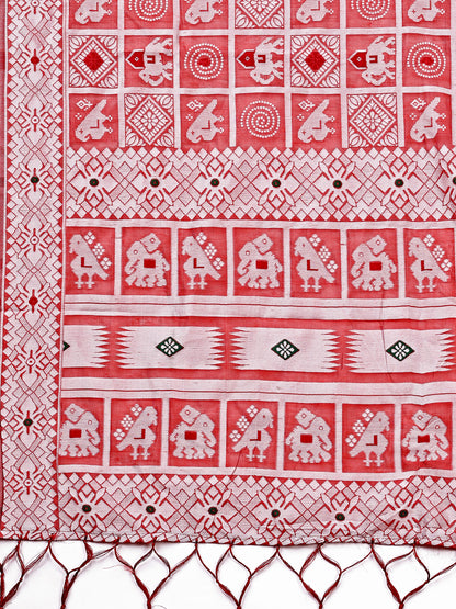 Astita Threads of Tradition: Peach Linen Cotton Saree Woven with Stories of Grace & Heritage