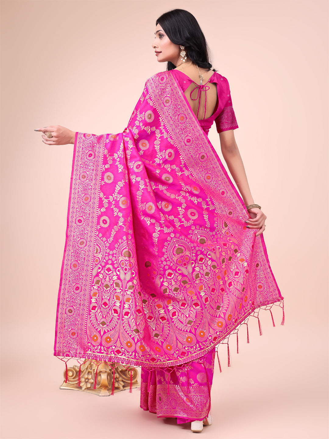 Pink Banarasi Silk Saree with Floral Zari Weaving