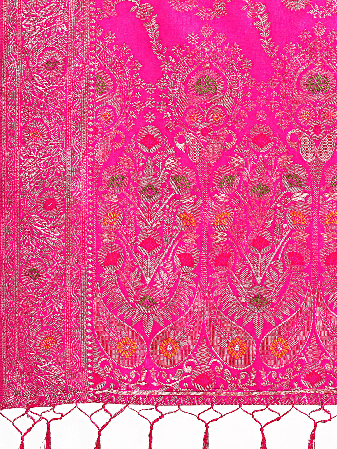 Pink Banarasi Silk Saree with Floral Zari Weaving