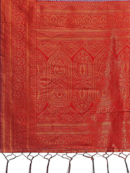 Astita Majestic Red & Grey Silk Saree with Rich Woven Pallu – A Regal Touch for Special Moments