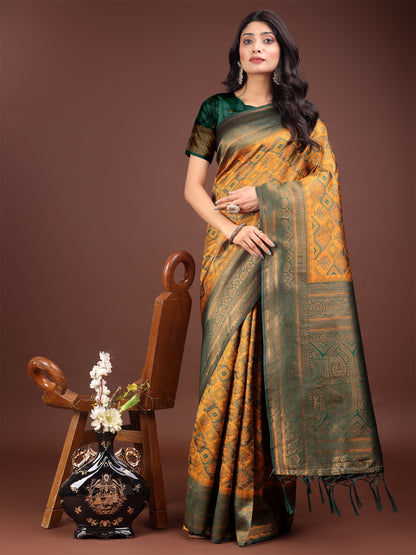 Astita Majestic Red & Yellow Silk Saree with Rich Woven Pallu – A Regal Touch for Special Moments