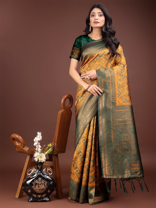 Astita Majestic Red & Yellow Silk Saree with Rich Woven Pallu – A Regal Touch for Special Moments