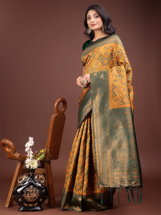 Astita Majestic Red & Yellow Silk Saree with Rich Woven Pallu – A Regal Touch for Special Moments