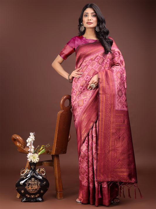 Astita Majestic Red & Light Pink Silk Saree with Rich Woven Pallu – A Regal Touch for Special Moments