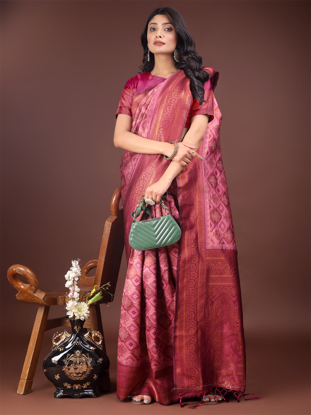 Astita Majestic Red & Light Pink Silk Saree with Rich Woven Pallu – A Regal Touch for Special Moments