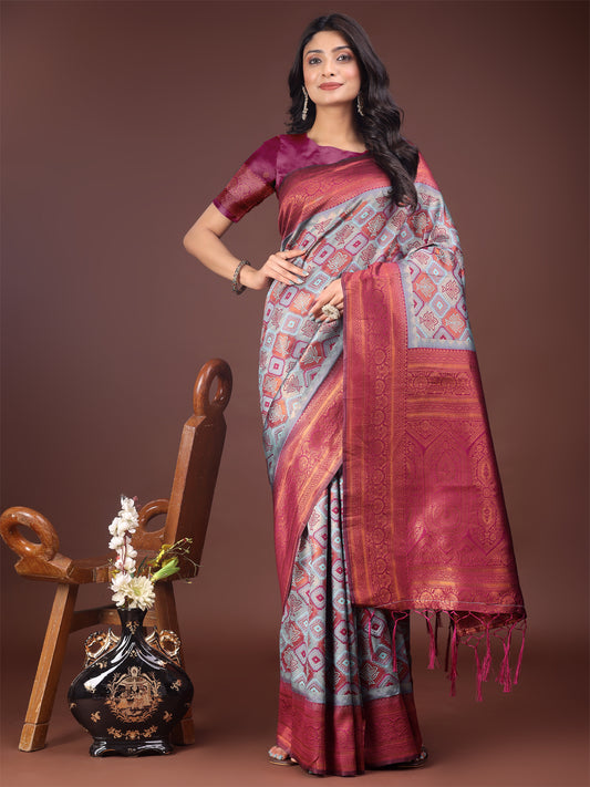 Astita Majestic Red & Teal Silk Saree with Rich Woven Pallu – A Regal Touch for Special Moments