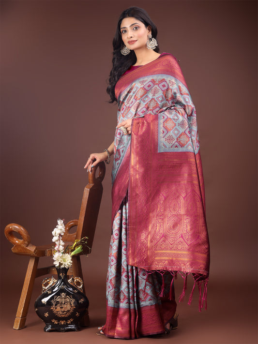 Astita Majestic Red & Teal Silk Saree with Rich Woven Pallu – A Regal Touch for Special Moments