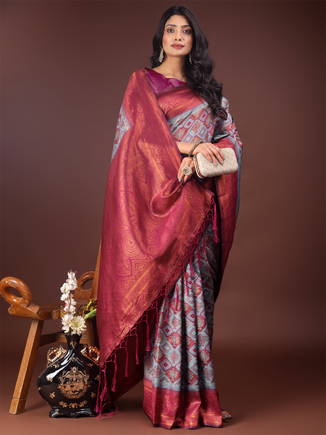 Astita Majestic Red & Teal Silk Saree with Rich Woven Pallu – A Regal Touch for Special Moments