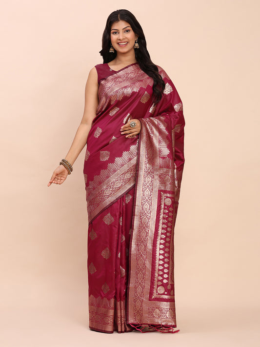 Astita Magenta Banarasi Silk Saree with Rich Zari Weaving Border and Pallu for Wedding and Festive Wear
