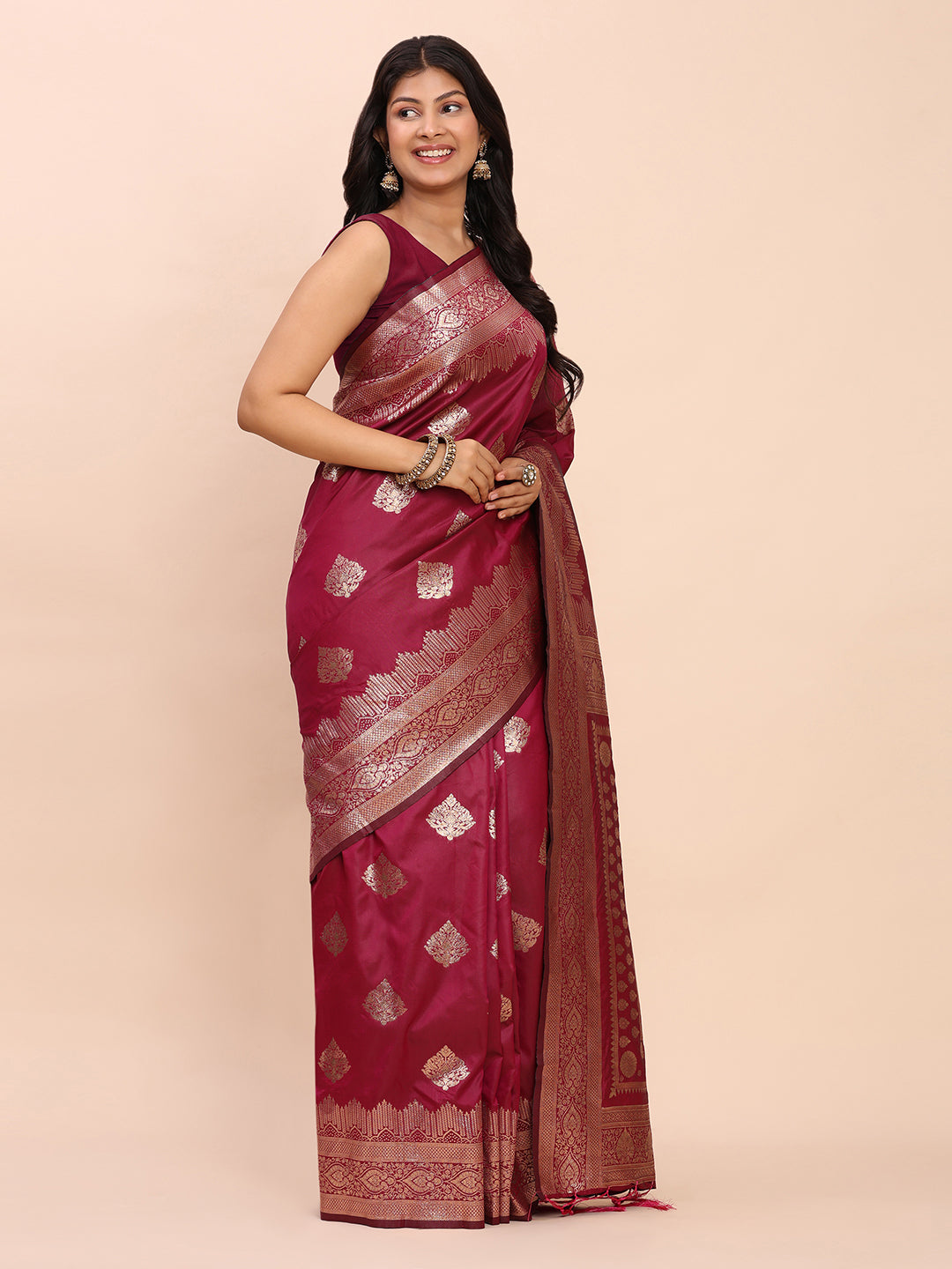 Astita Magenta Banarasi Silk Saree with Rich Zari Weaving Border and Pallu for Wedding and Festive Wear