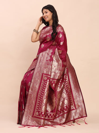Astita Magenta Banarasi Silk Saree with Rich Zari Weaving Border and Pallu for Wedding and Festive Wear