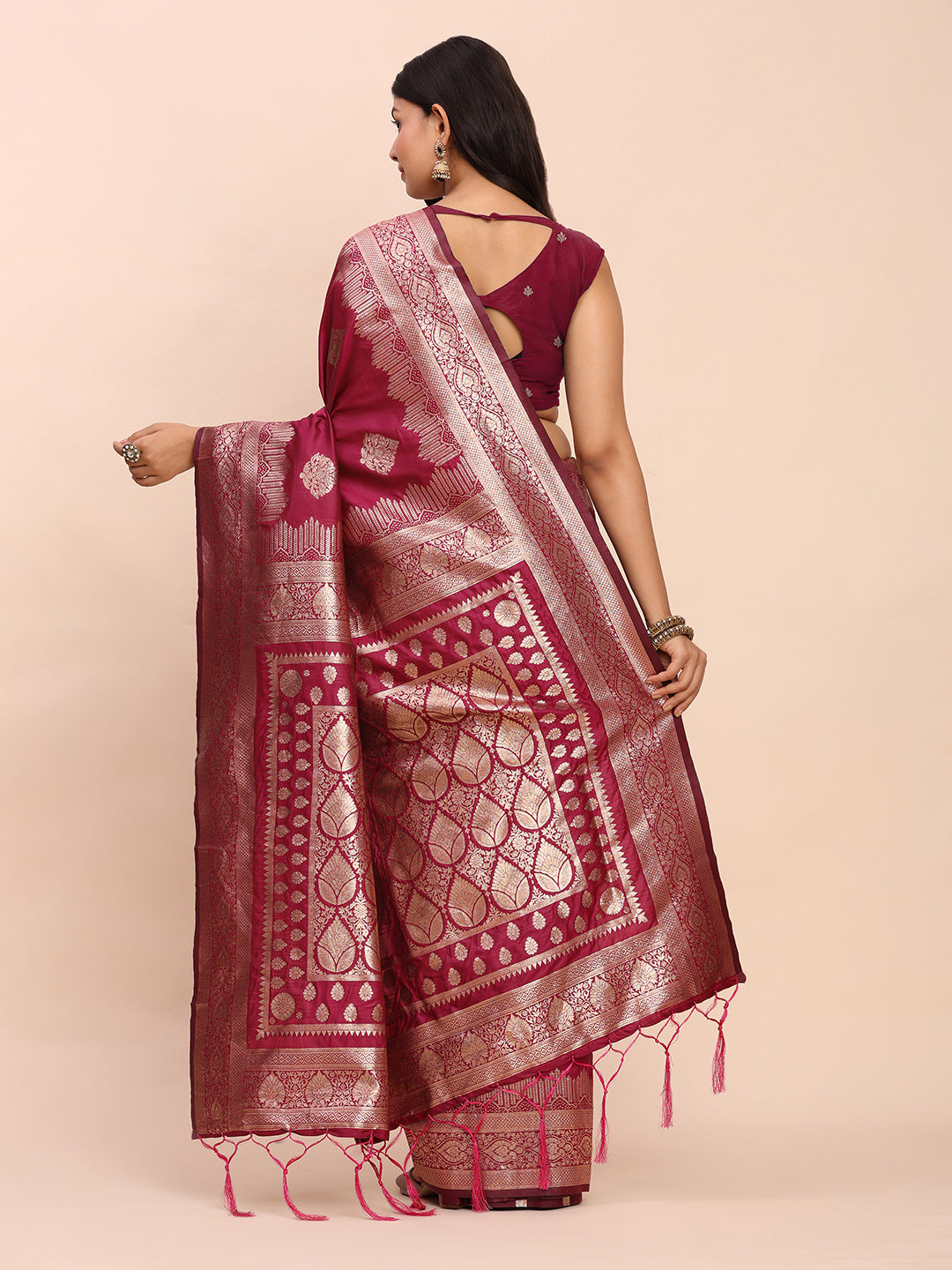 Astita Magenta Banarasi Silk Saree with Rich Zari Weaving Border and Pallu for Wedding and Festive Wear