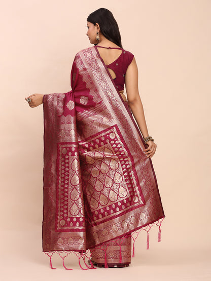 Astita Magenta Banarasi Silk Saree with Rich Zari Weaving Border and Pallu for Wedding and Festive Wear