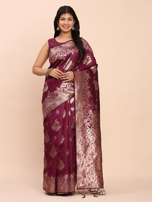 Astita Purple Banarasi Silk Saree with Rich Zari Weaving Border and Pallu for Wedding and Festive Wear