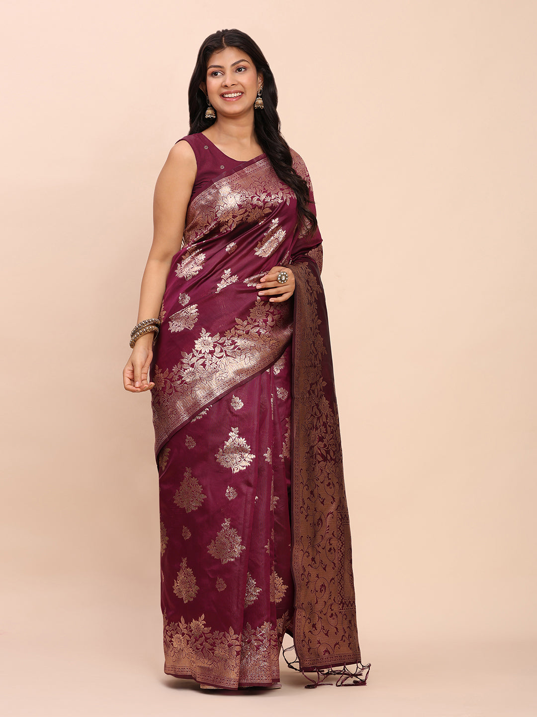 Astita Purple Banarasi Silk Saree with Rich Zari Weaving Border and Pallu for Wedding and Festive Wear