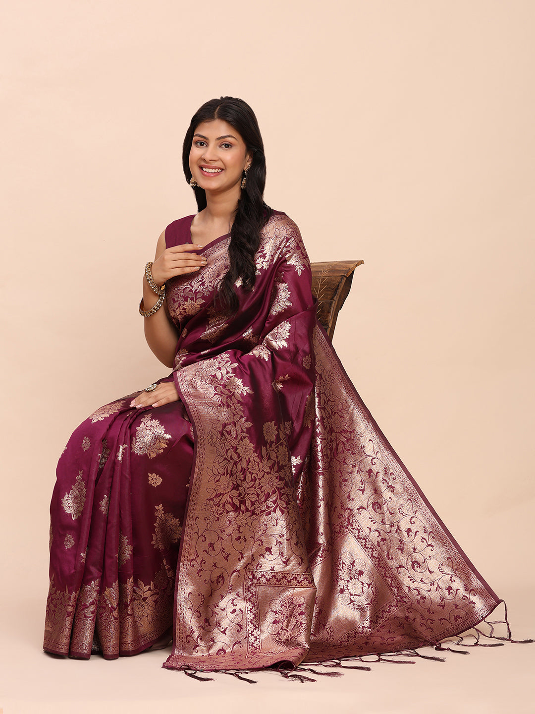 Astita Purple Banarasi Silk Saree with Rich Zari Weaving Border and Pallu for Wedding and Festive Wear