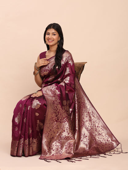 Astita Purple Banarasi Silk Saree with Rich Zari Weaving Border and Pallu for Wedding and Festive Wear