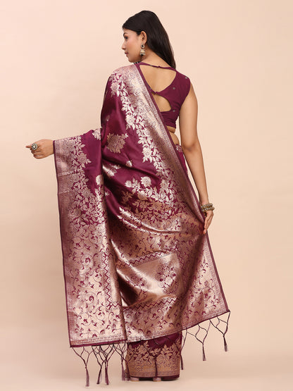 Astita Purple Banarasi Silk Saree with Rich Zari Weaving Border and Pallu for Wedding and Festive Wear