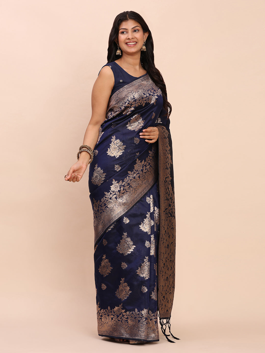 Astita Navy Blue Banarasi Silk Saree with Rich Zari Weaving Border and Pallu for Wedding and Festive Wear