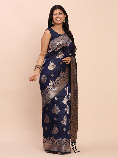Astita Navy Blue Banarasi Silk Saree with Rich Zari Weaving Border and Pallu for Wedding and Festive Wear