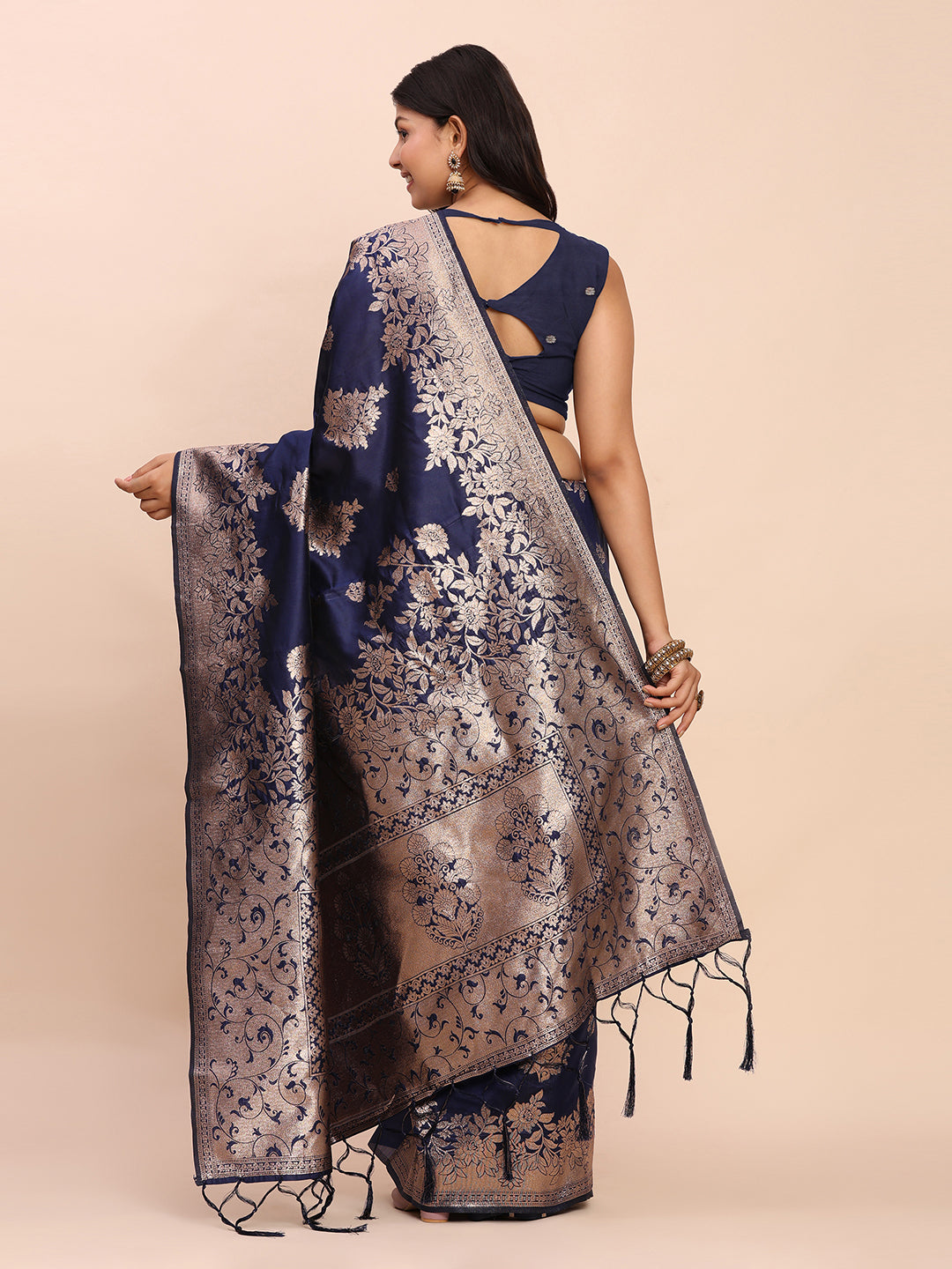 Astita Navy Blue Banarasi Silk Saree with Rich Zari Weaving Border and Pallu for Wedding and Festive Wear