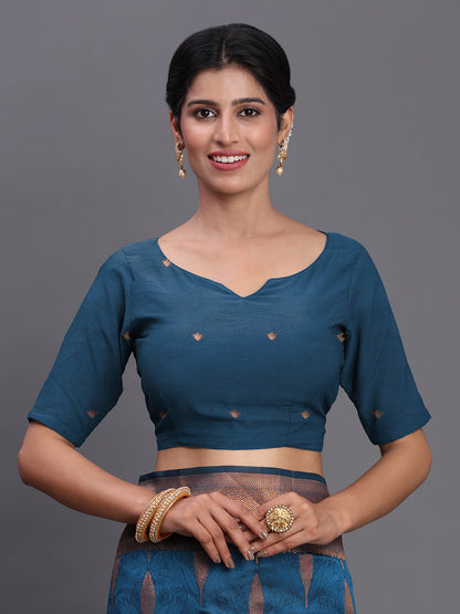 Astita Navy Blue Banarasi Silk Saree with Copper Zari Woven Pallu & Feather Butta – Wedding & Festive Wear