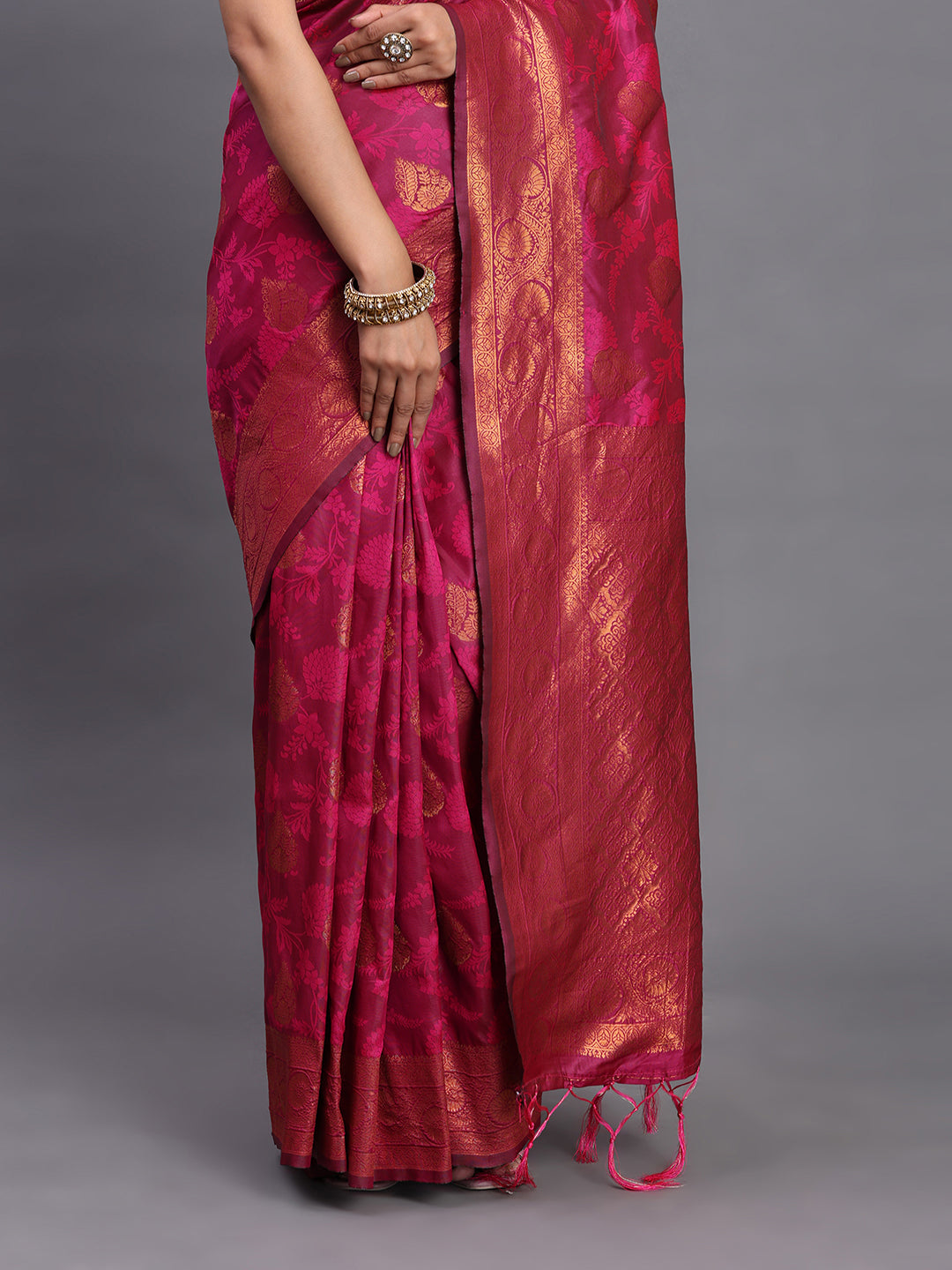 Astita Pink Banarasi Silk Saree with Copper Zari Woven Pallu & Feather Butta – Wedding & Festive Wear