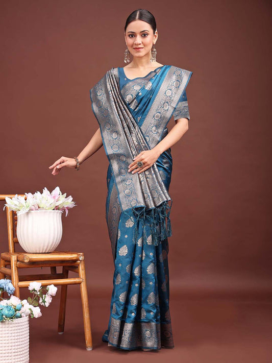 Astita Royal Blue Banarasi Silk Saree with Zari Weaving – A Timeless Tale of Elegance