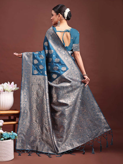 Astita Royal Blue Banarasi Silk Saree with Zari Weaving – A Timeless Tale of Elegance