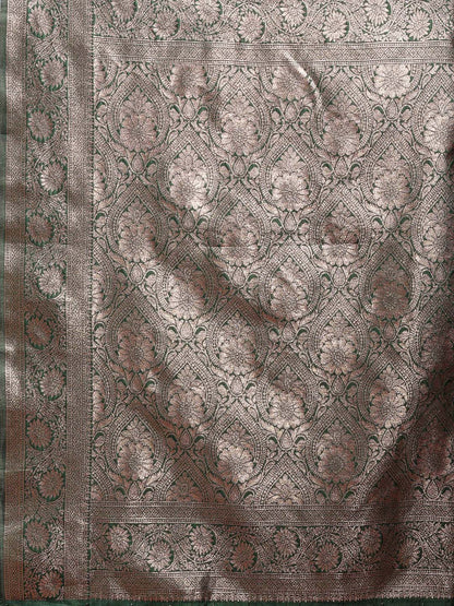 Astita Dark Green Banarasi Silk Saree with Zari Weaving – A Timeless Tale of Elegance